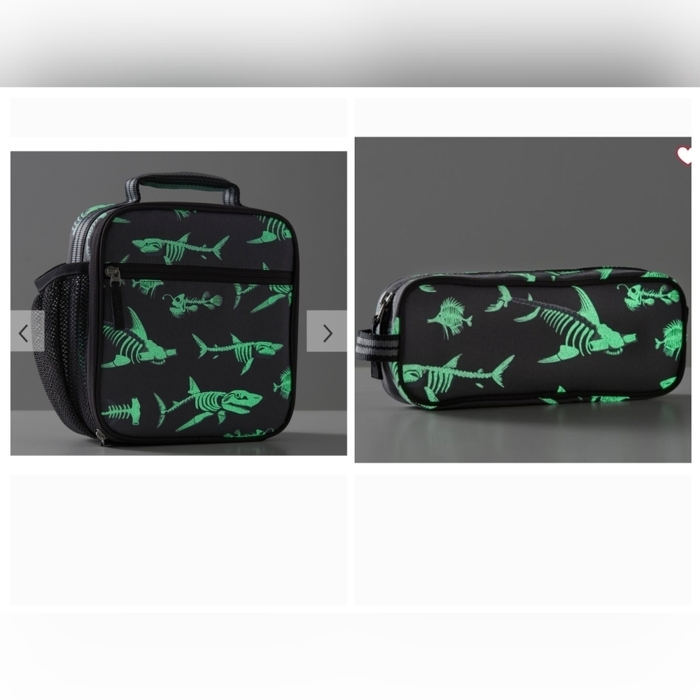 Pottery Barn kids Shark Bones Glow-in-the-Dark Lunch Box & pencil case NWT